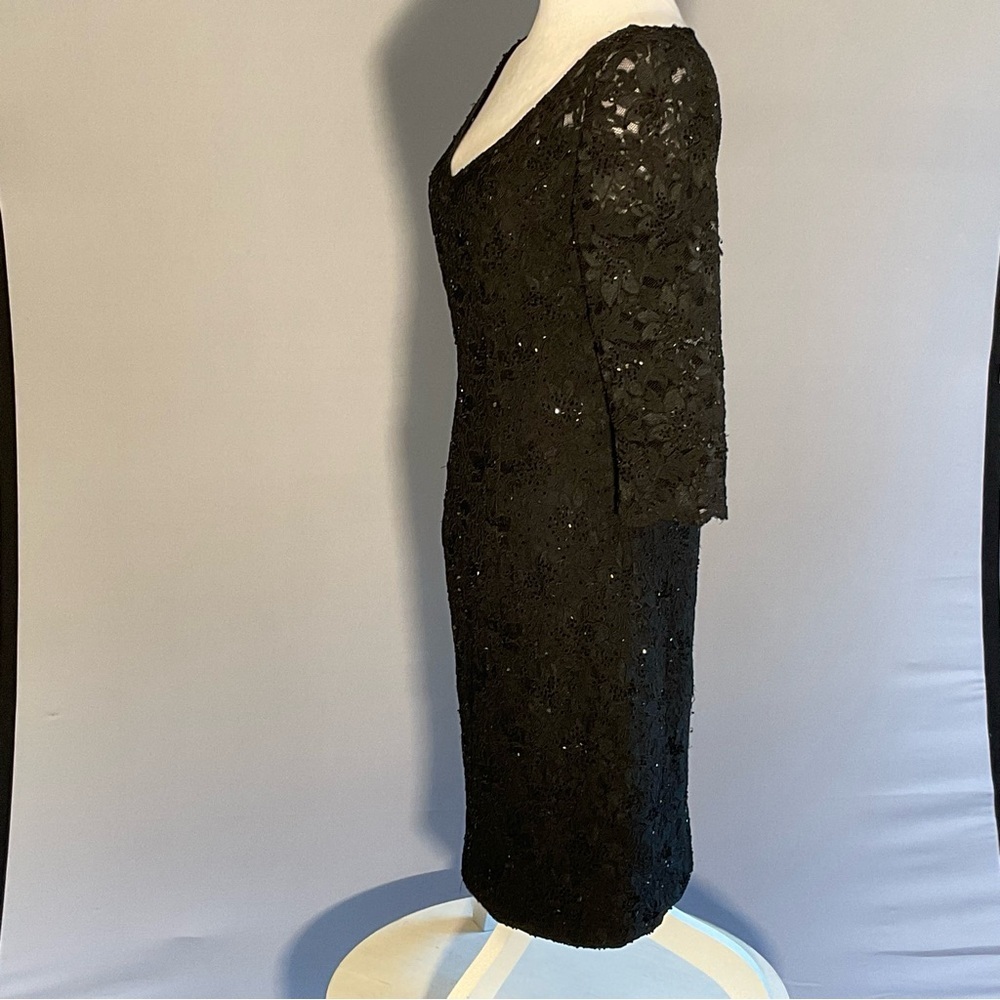 Carmen Marc Valvo Black Lace Sheath Dress Size 4 MOB MOG Evening - Picture 11 of 16